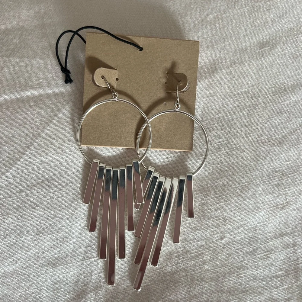 Y2K Silver Dangling Pendant Hoop Statement Earrings